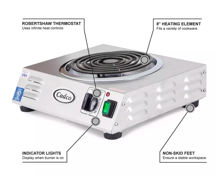 Cadco Portable Stainless Double Hot Plate with Tubular Elements