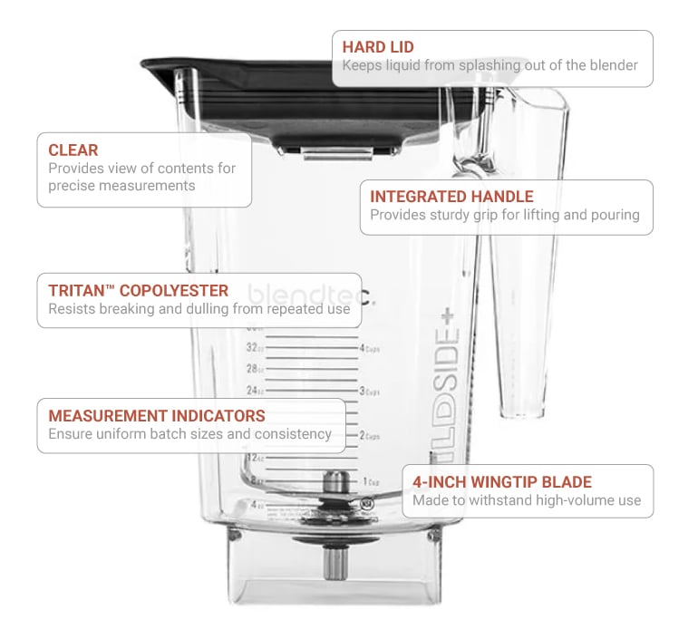 Blendtec 4071010 90 oz WildSide™ Jar w/ Black Hard Lid & 4" Wingtip