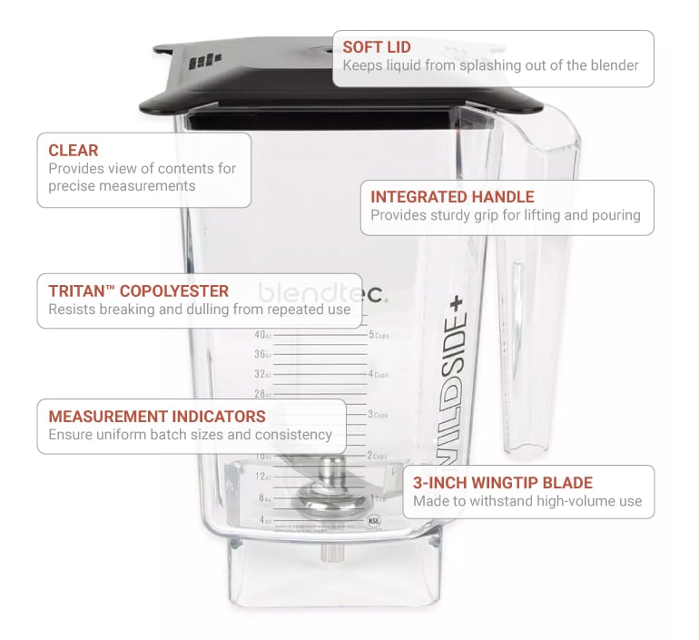 Blendtec 4071209 90 oz WildSide™ Jar w/ Black Soft Lid & 3" Wingtip