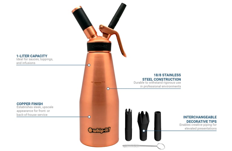 Whip-It! DC-STEL-H01S 1/2 liter Whipped Cream Dispenser w/ (3) Nozzles -  Stainless Steel, Copper