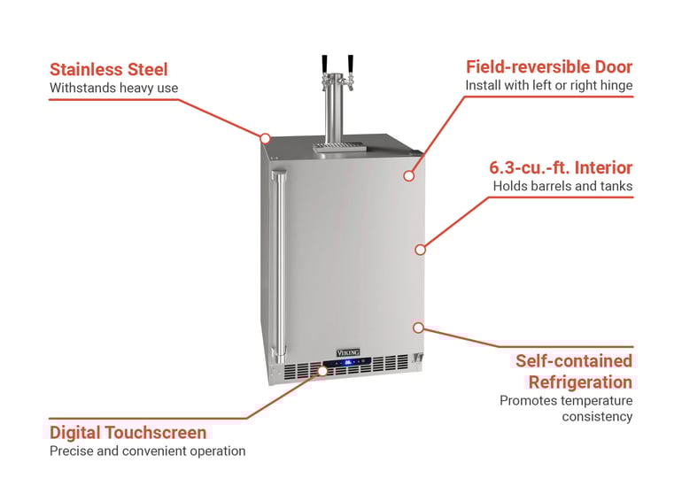Viking Commercial VCDE224 SSB3A 23 5 8 Kegerator Beer Dispenser w 2 Keg Capacity 1 Column Stainless 115v