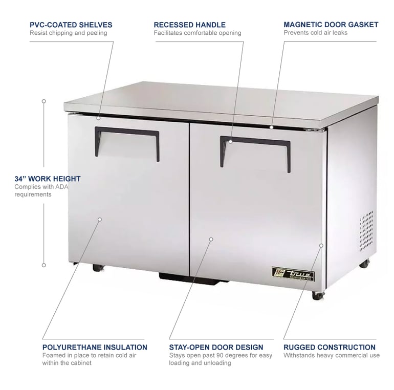 True TUC48HC ADA 48" W Undercounter Refrigerator w/ (2) Sections & (2