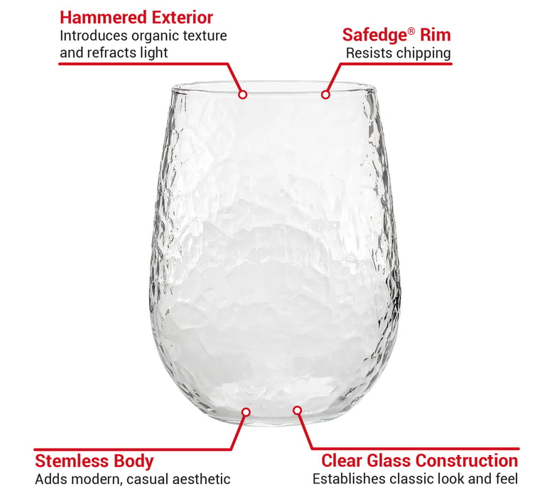 Libbey Hammered Stemless All-Purpose Wine Glasses, 17-ounce, Set