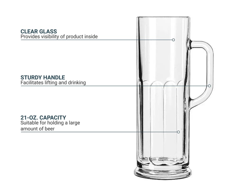 Tall 22 oz. Glass Beer Stein