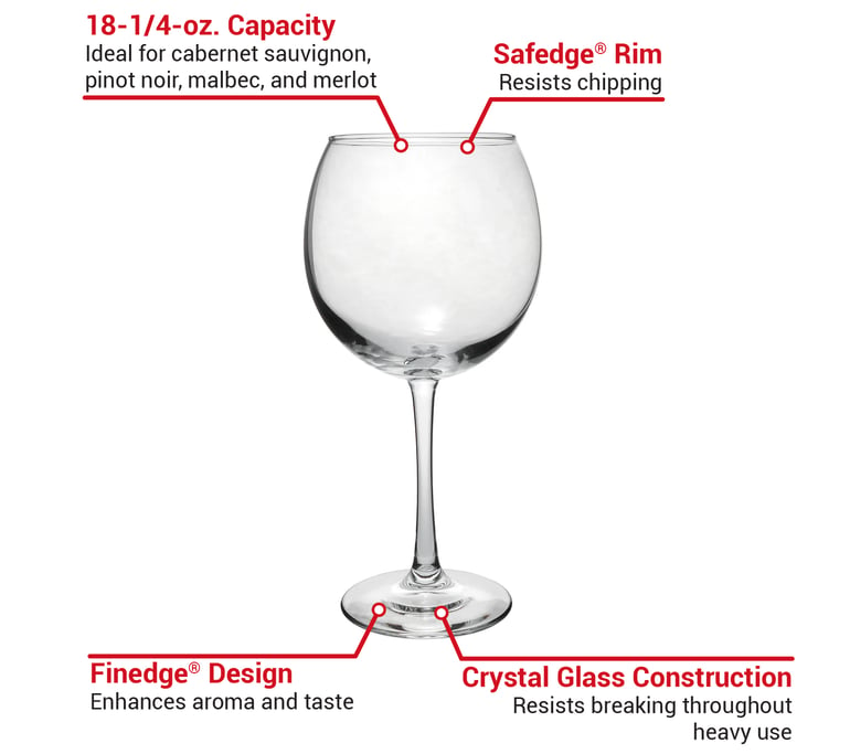 Libbey 89389 Vina Round Red Wine Goblets (Set of 6), 18 1/4 oz, Clear