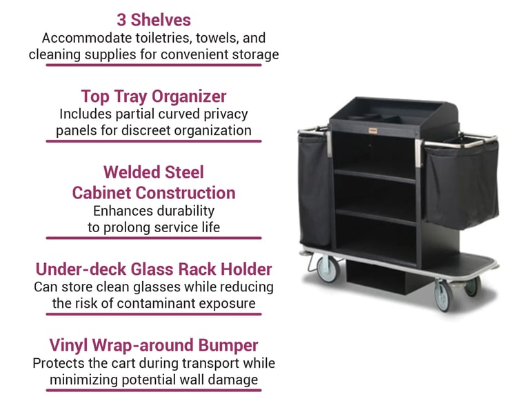 Rubbermaid Commercial Cruise Housekeeping Cart, Black, Steel, 19 x