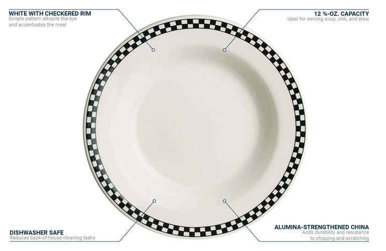 Homer Laughlin HL2531636 12 3/4 oz Round Black Checkers Soup Bowl
