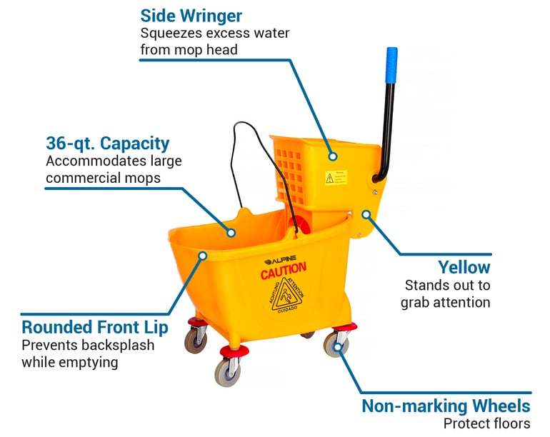 Alpine Industries 462 36 Qt Mop Bucket Combo Side Press Wringer Plastic Yellow 