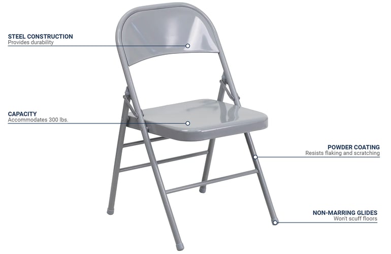 Flash Furniture HF3-MC-309AS-GY-GG Folding Chair w/ Gray Metal