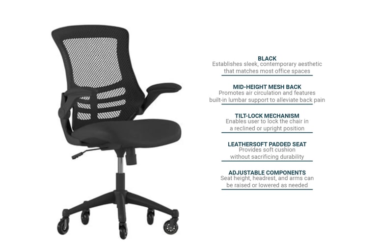 Flash Furniture BLX5MBKRLBGG Swivel Office Chair w/ Mid Back