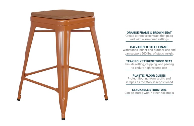 Flash Furniture CH 31320 24 OR PL2T GG Counter Height Backless Stool w Wood Seat Steel Orange