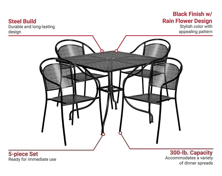 Flash Furniture CO35SQ03CHR4BK Features