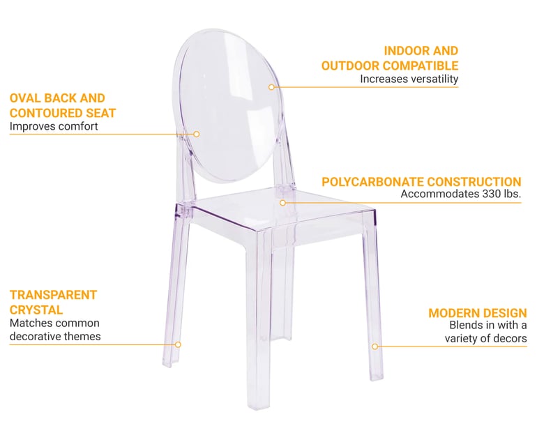 Flash furniture ghost chair with oval back in transparent hot sale crystal