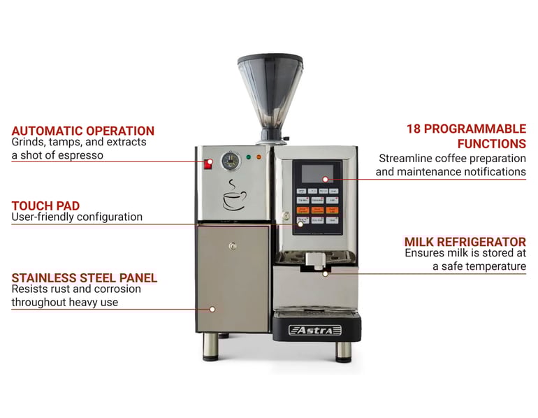 Astra SM2221 Automatic Self Serve Espresso Machine w/ (2) Hoppers & 4