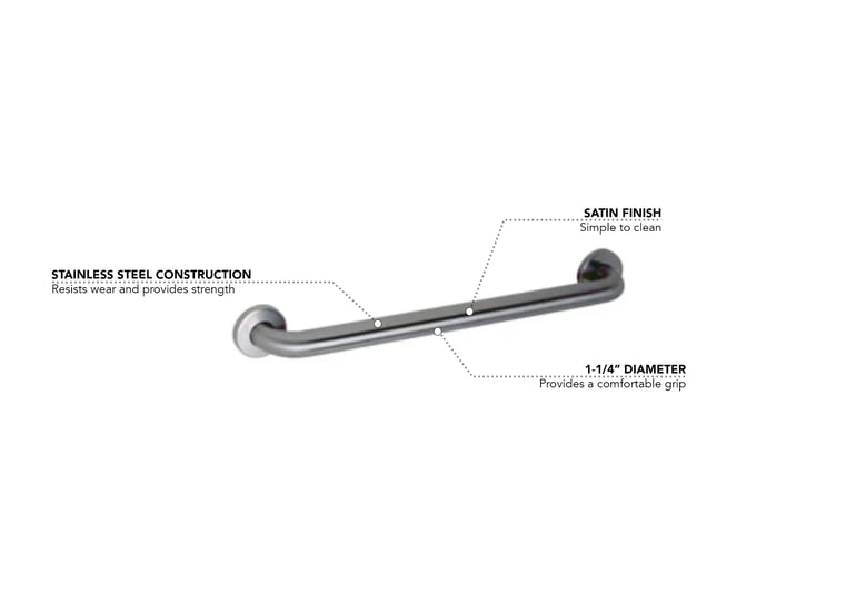 Gamco 125SX30 30" Straight Grab Bar w/ 1 1/4" Diameter Snap Flange