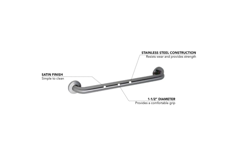 Gamco 150SX18 18" Straight Grab Bar w/ 1 1/2" Diameter Snap Flange