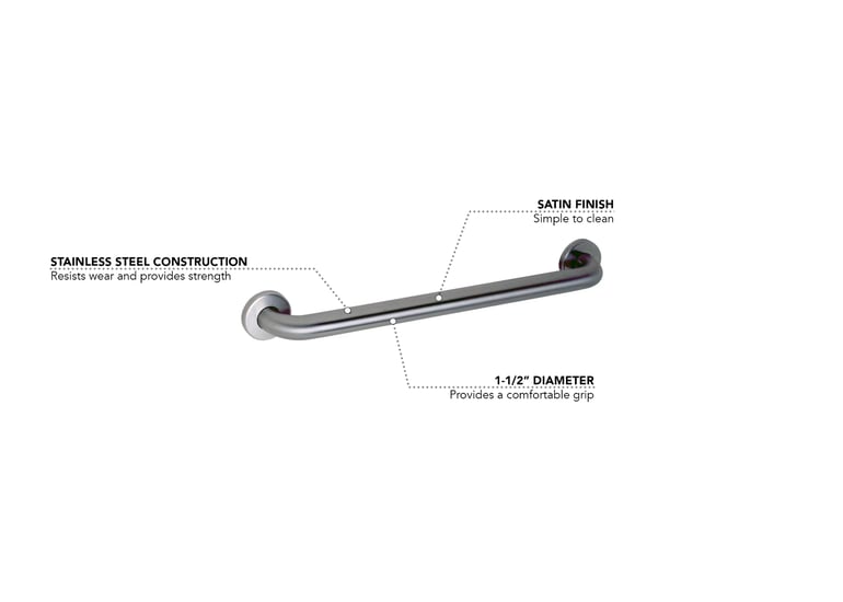 Gamco 150SX24 24" Straight Grab Bar w/ 1 1/2" Diameter Snap Flange