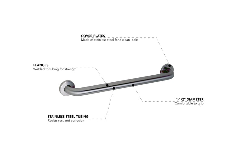 Gamco 150SX42 42" Straight Grab Bar w/ 1 1/2" Diameter Snap Flange