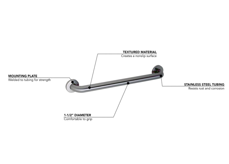 Gamco 150SX42T 42" Non Slip Straight Grab Bar w/ 1 1/2" Diameter Snap