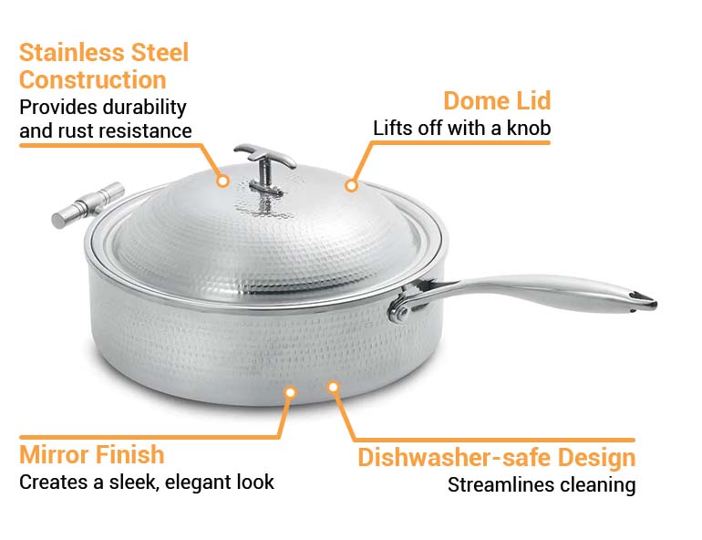 Eastern Tabletop 5914H 4 Qt. Hammered Stainless Steel Induction Pot with Lid  and Helper Handle