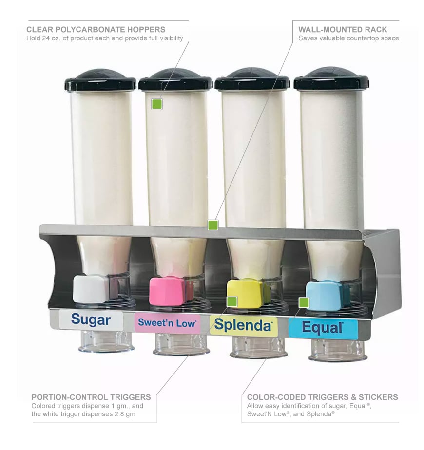 Server 80101 WallMount Dry Product Station w/ Rack (4) 24 oz Dispenser