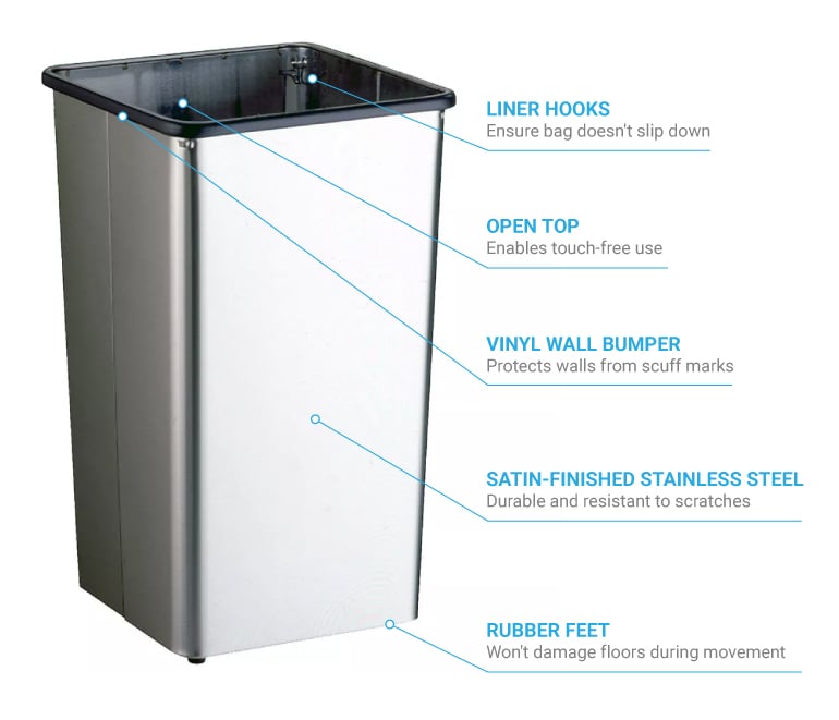 Bobrick B2260 13 Gallon Standing Bathroom Trash Can