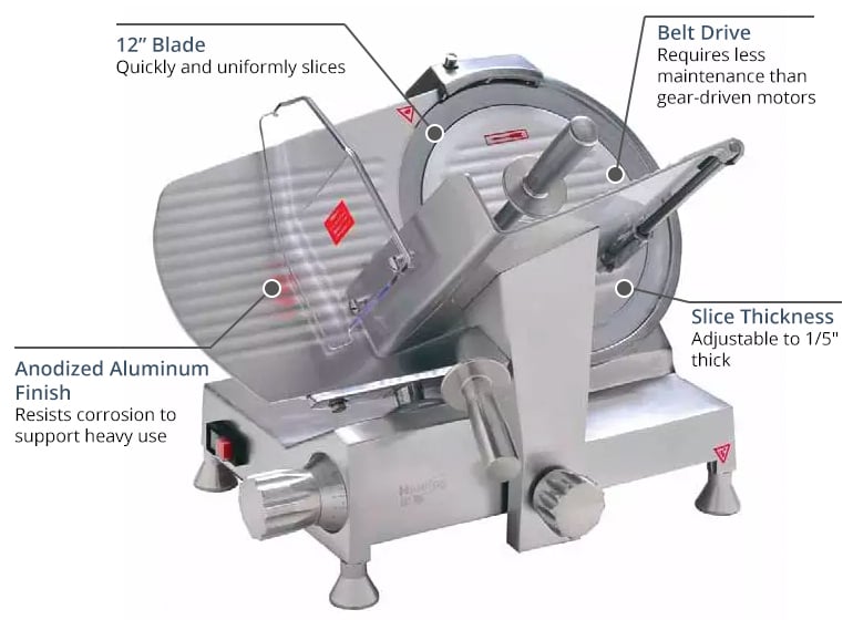Eurodib HBS300L Manual Meat Slicer w/ 12" Blade, Belt Driven, Aluminum