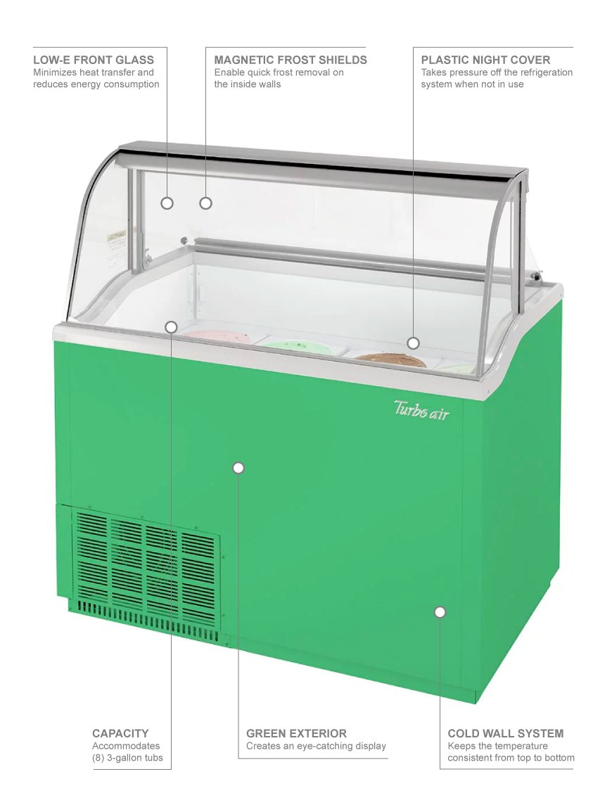 Turbo Air Tidc 47g N 47 Stand Alone Ice Cream Freezer W 8 Tub Capacity Green 115v