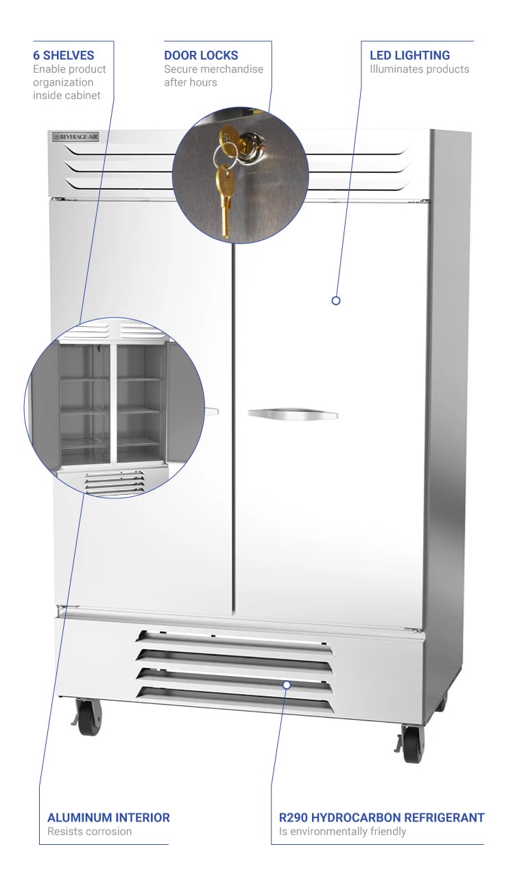 Beverage Air FB49HC-1S 52" Two Section Reach In Freezer, (2) Solid