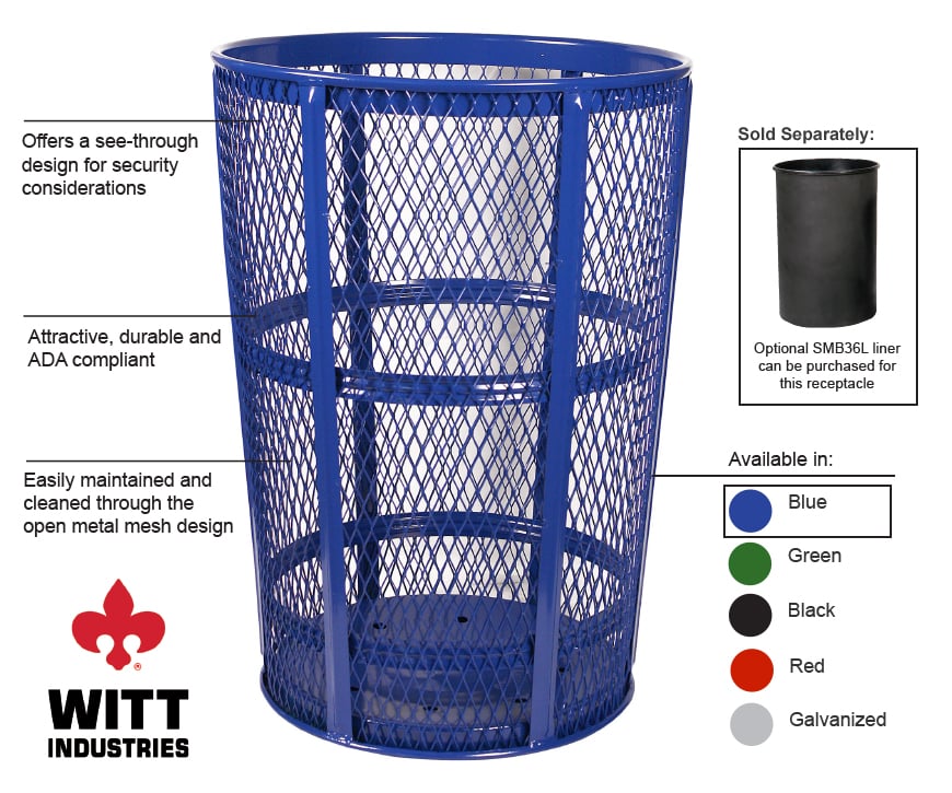 Witt Stainless Steel Square Swing Top Trash Can, 36 Gallon