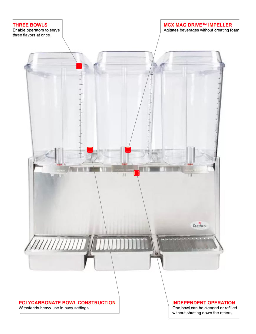 Crathco D353 Refrigerated Drink Dispenser w/ (3) 5 gal Bowls,