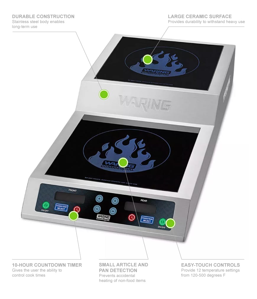 Waring WIH800 Countertop Commercial Induction Cooktop w/ (2) Burners, 208v/1ph