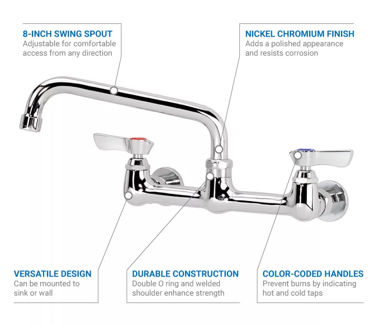 Krowne 12808L Splash Mount Faucet 8" Swing Spout, 8" Centers