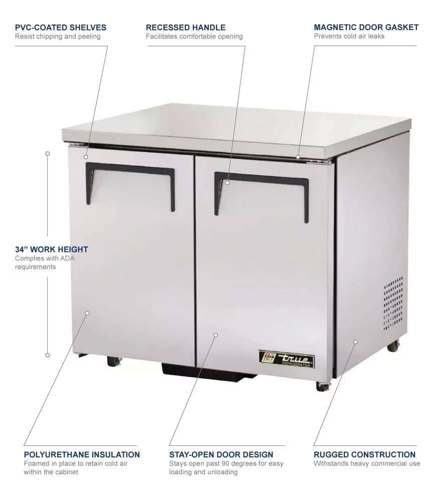 True TUC36ADAHC 36" W Undercounter Refrigerator w/ (2) Sections & (2) Doors, 115v