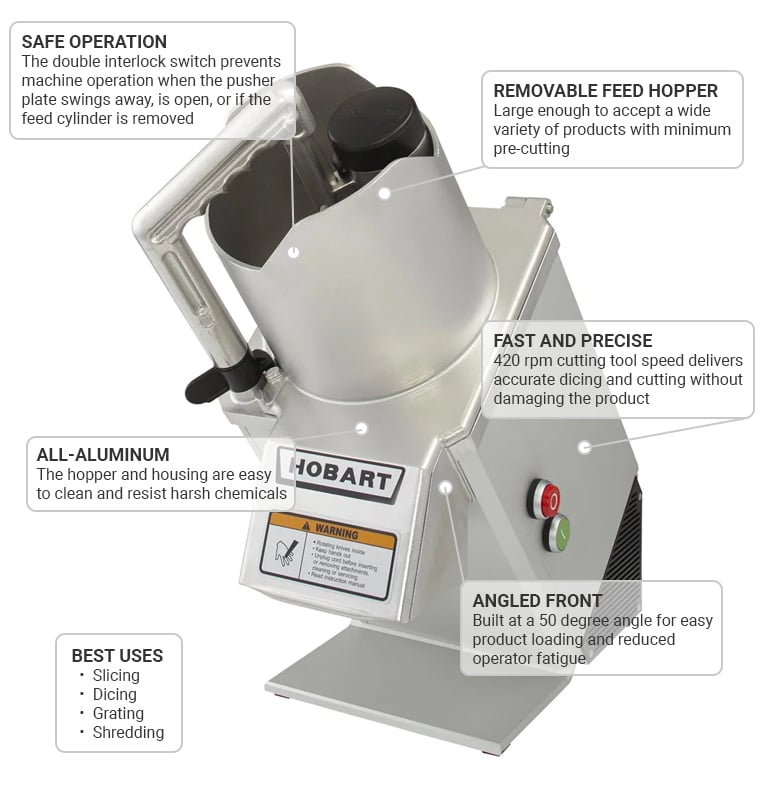 Hobart FP1501 1 Speed Continuous Feed Food Processor w/ Side Discharge