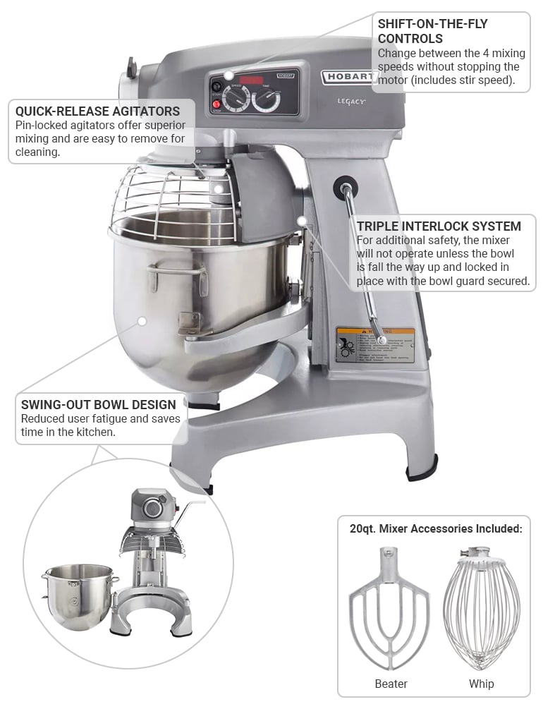 Hobart HL2002STD 20 qt Mixer Bench Model, 1/2 hp, 200240v