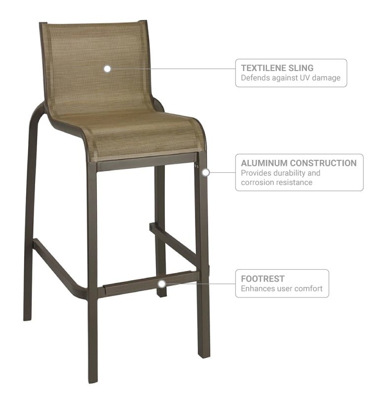 Grosfillex US300599 Sunset Armless Outdoor Barstool Aluminum, Tan w