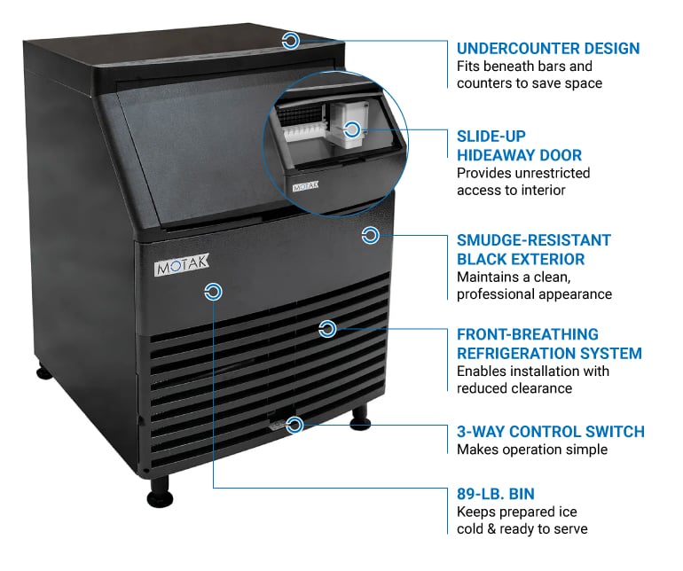 MoTak PKU0155SA161 26"W Half Cube Undercounter Ice Maker 112 lbs/day