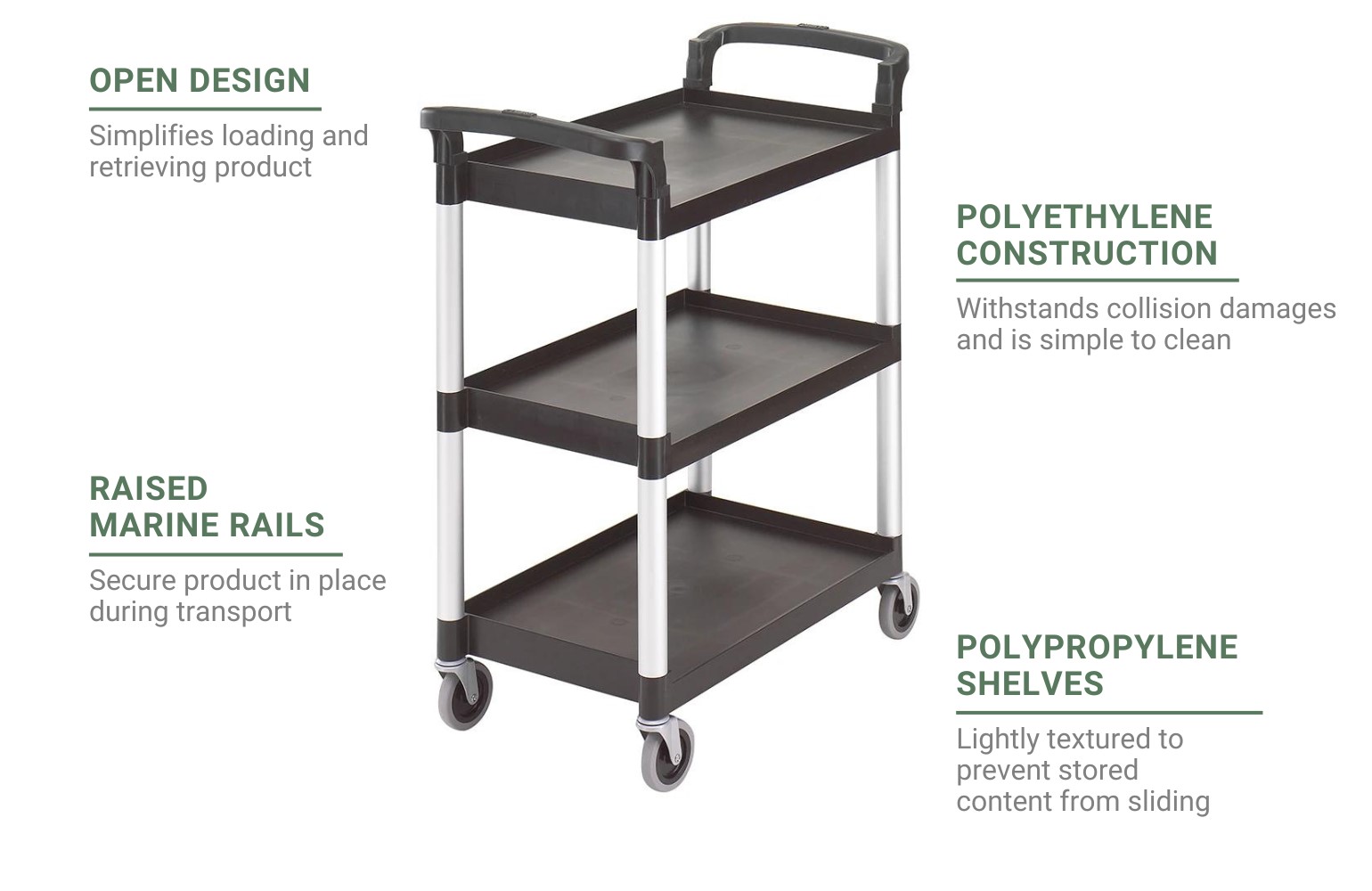 Cambro BC331KD110 3 Level Polymer Utility Cart w/ 300 lb Capacity