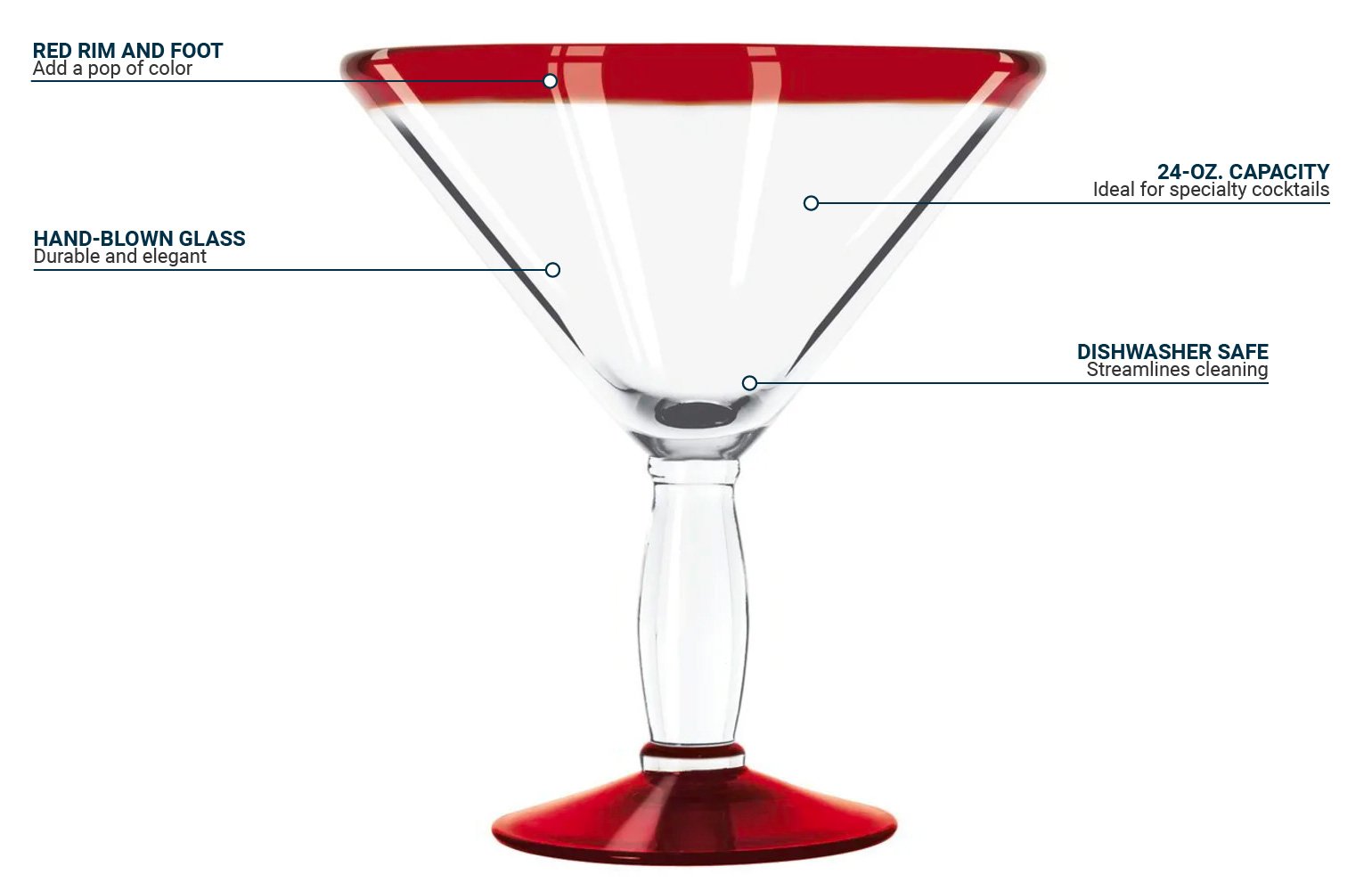 Libbey 92307R 24 oz Aruba Traditional Martini Cocktail Glass- Red