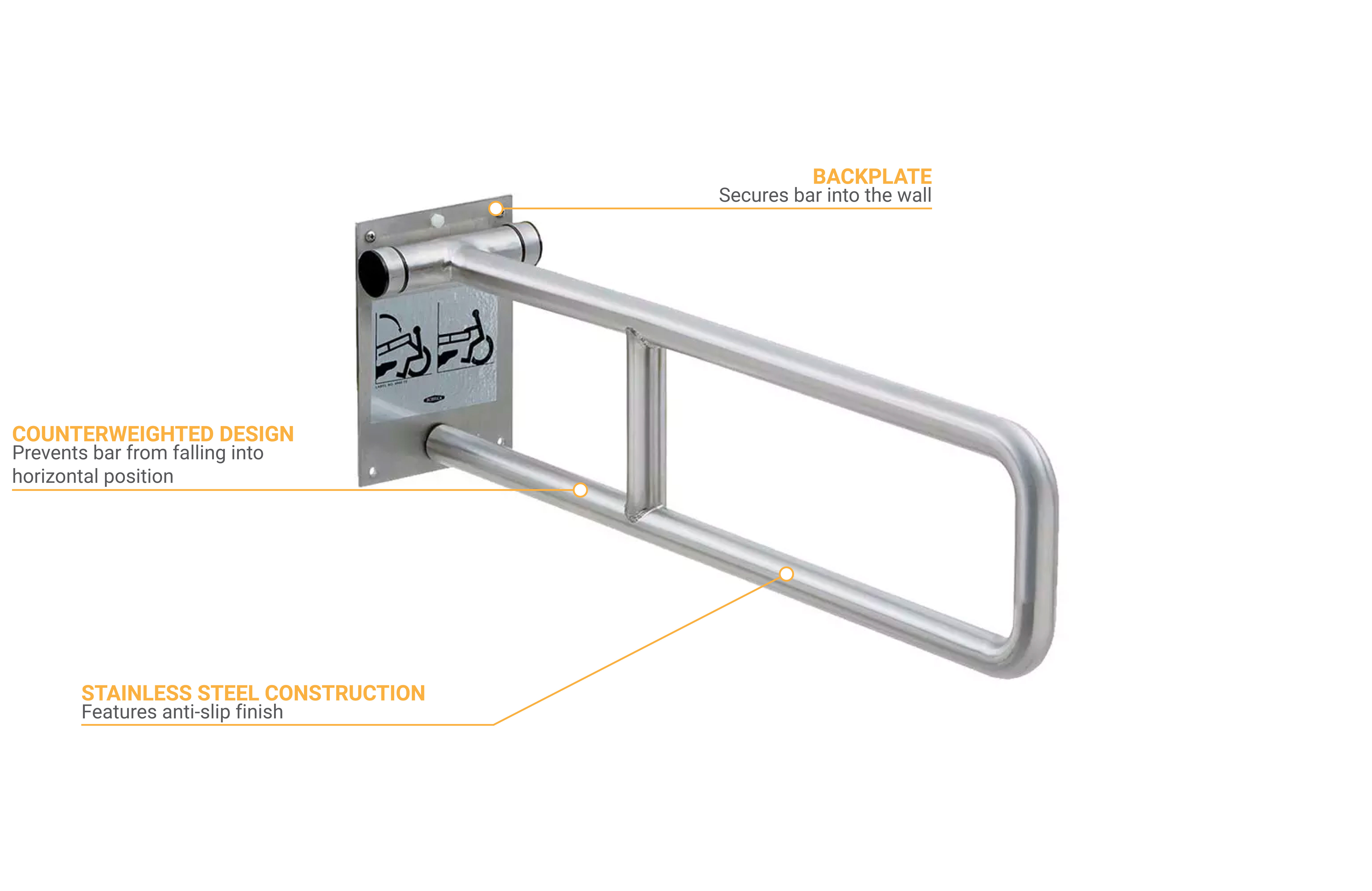 Bobrick B4998 Swing Up Grab Bar, 29"L