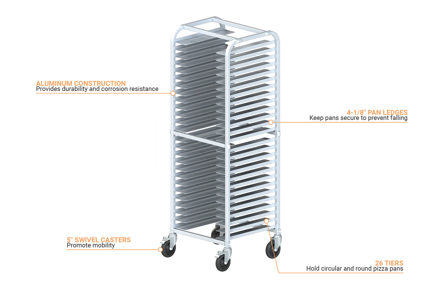 Winco ALRK-15 15-Tier Aluminum Sheet Pan Rack with Wire Slides and