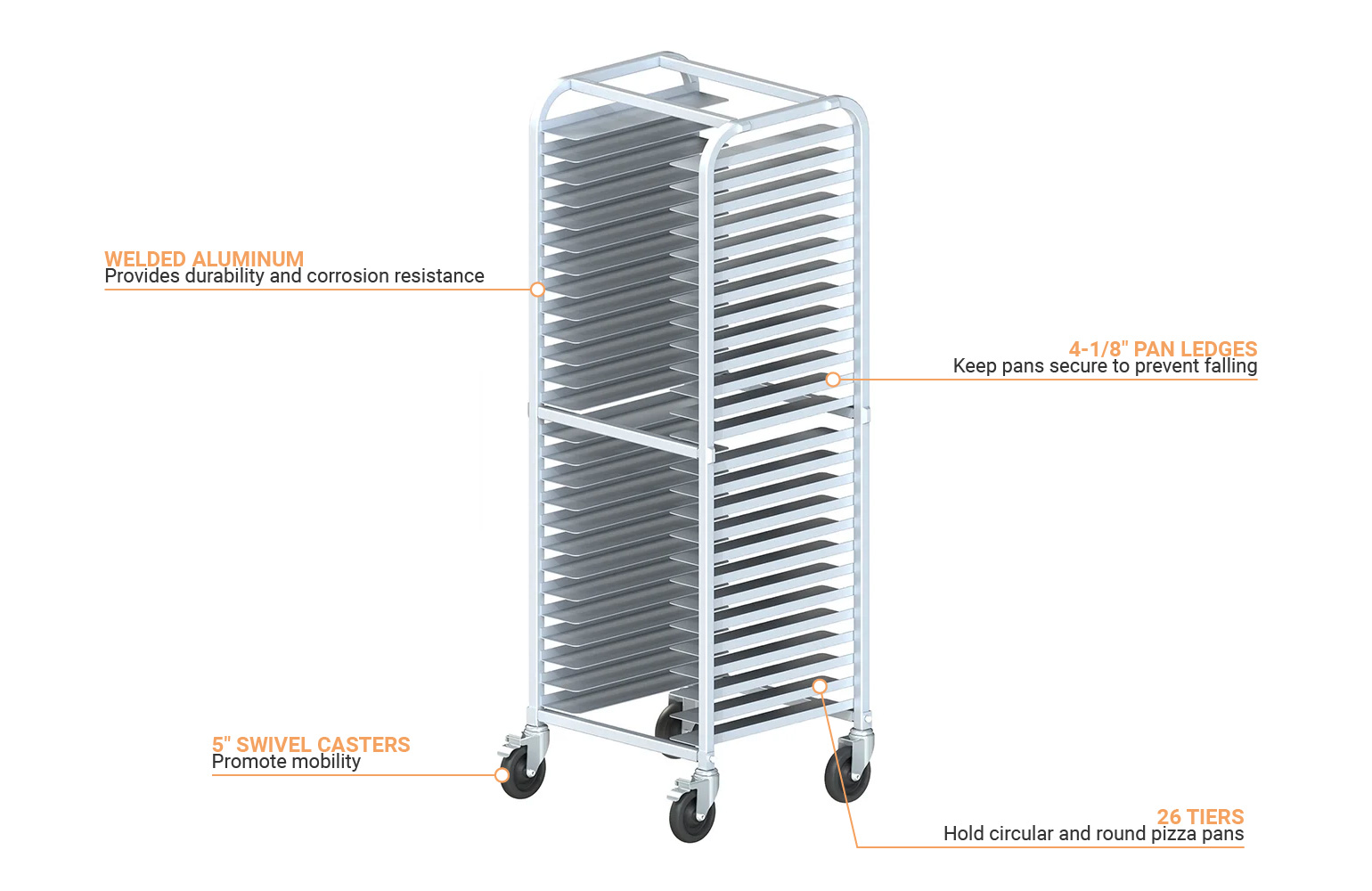 Winco 20-Tier Aluminum Sheet Pan Rack with Brake