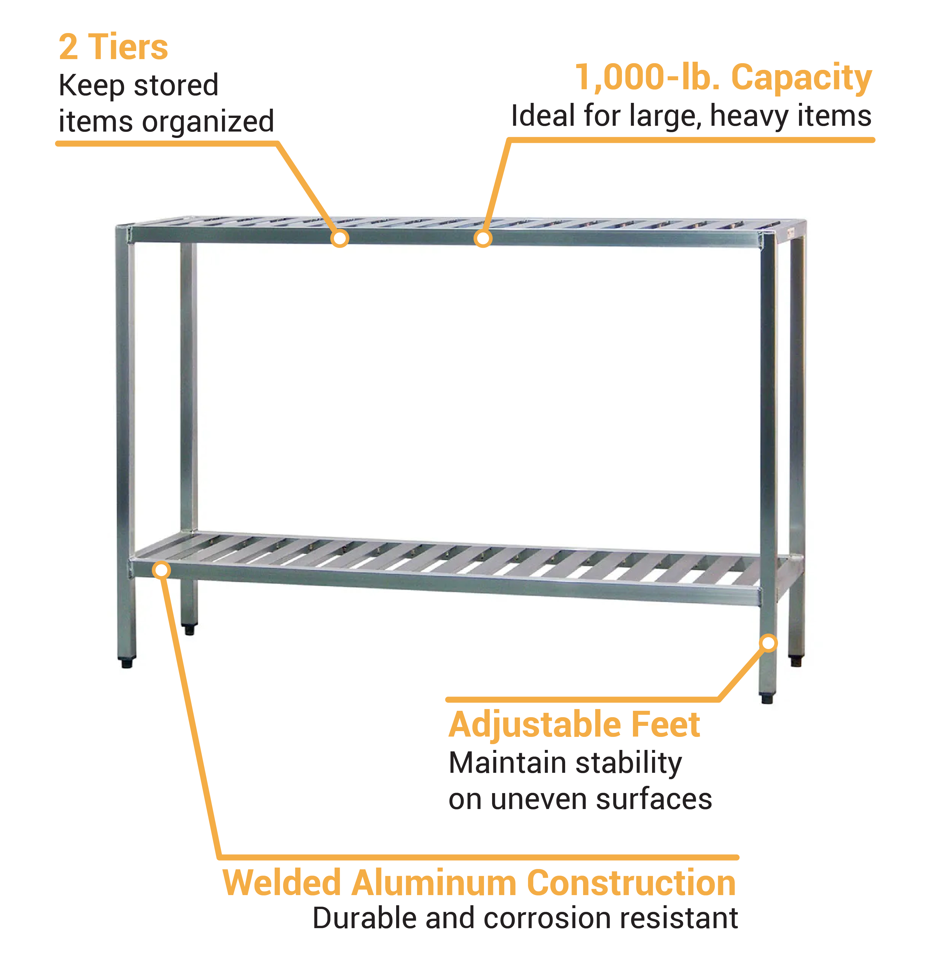 New Age Aluminum T-Bar 2-Shelf Rack, 60W x 24D x 48H 1027TB