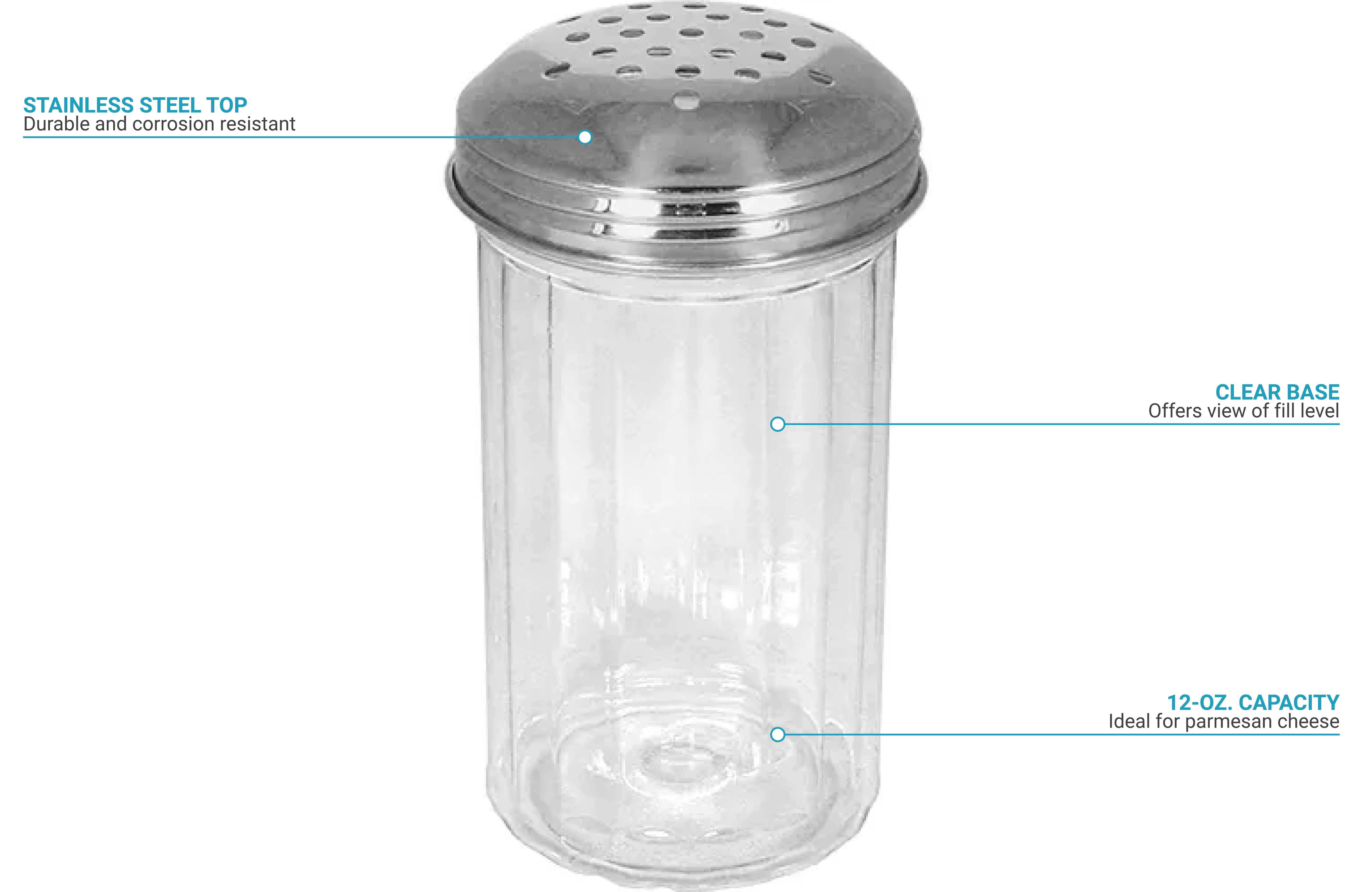Grated Cheese Shaker, Clear Glass Spice Dispenser