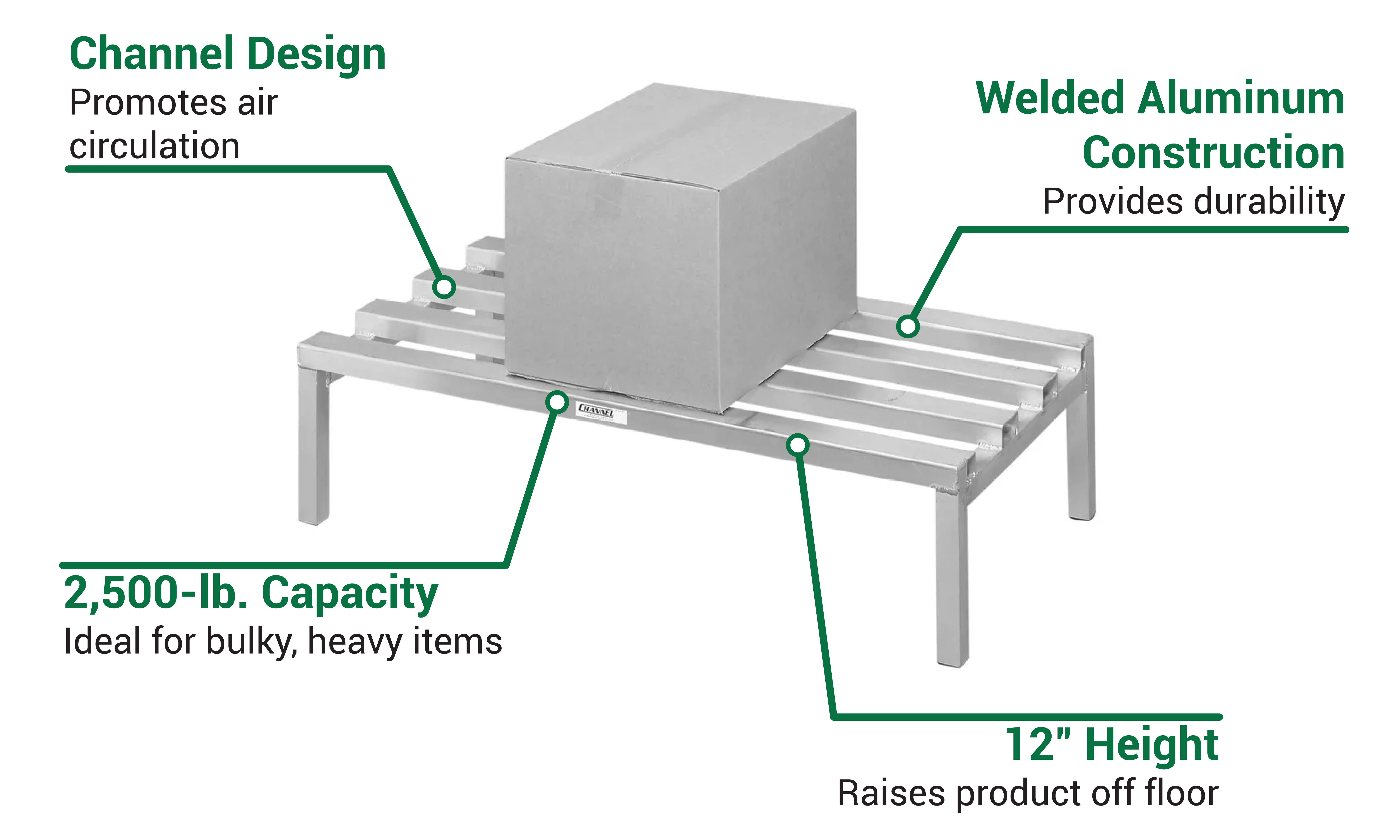 Channel 60" Stationary Dunnage Rack w/ 2500 lb Capacity, Aluminum (CA2460)