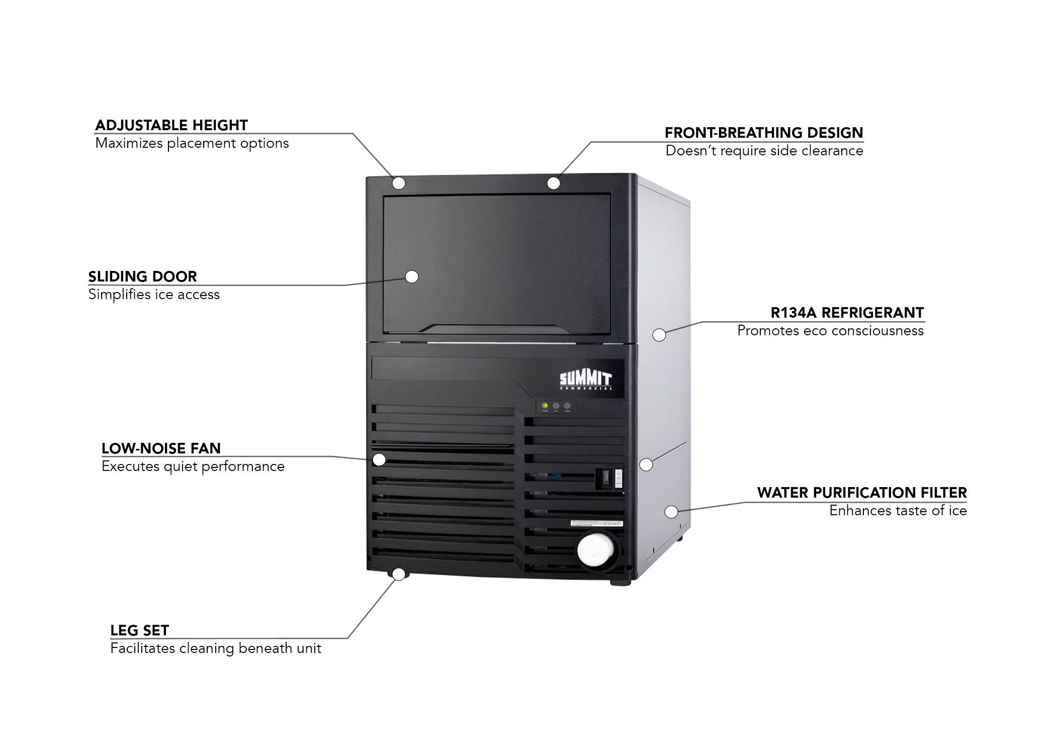 Summit BIM100ADA 20 1/2W Full Cube Undercounter Ice Machine - 100 lbs/day,  Air Cooled, ADA, Gravity Drain, 115v