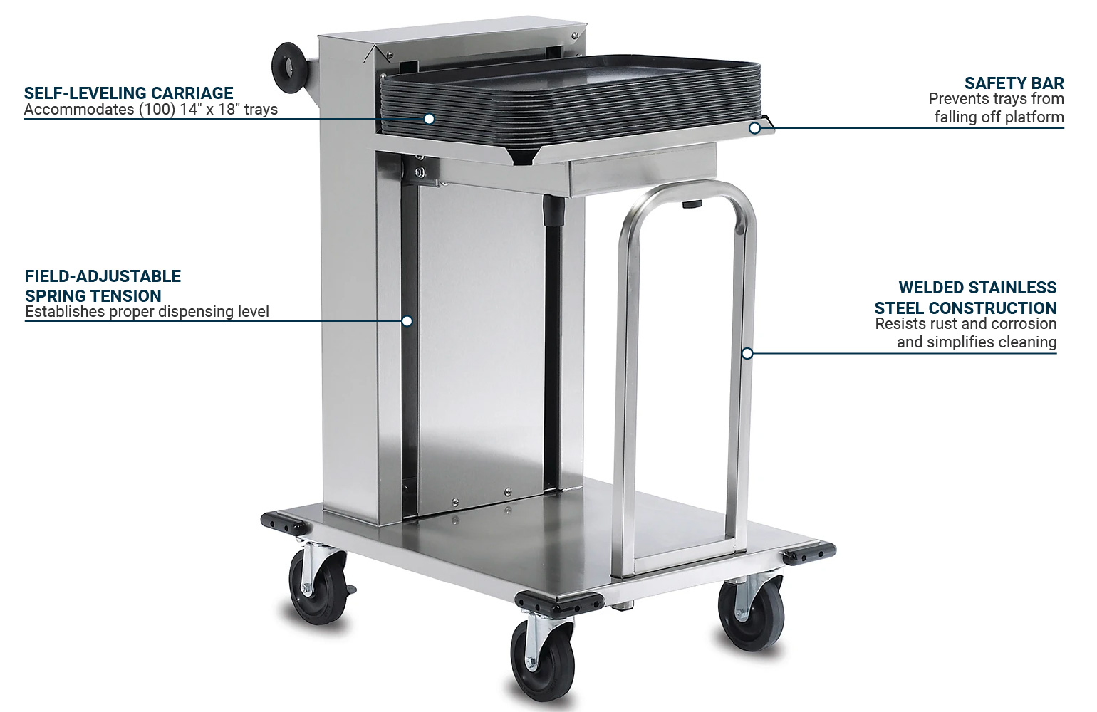 Dinex DXPIDT1C1418 Mobile Cantilever Tray Dispenser w/ 100 Tray Capacity,  14