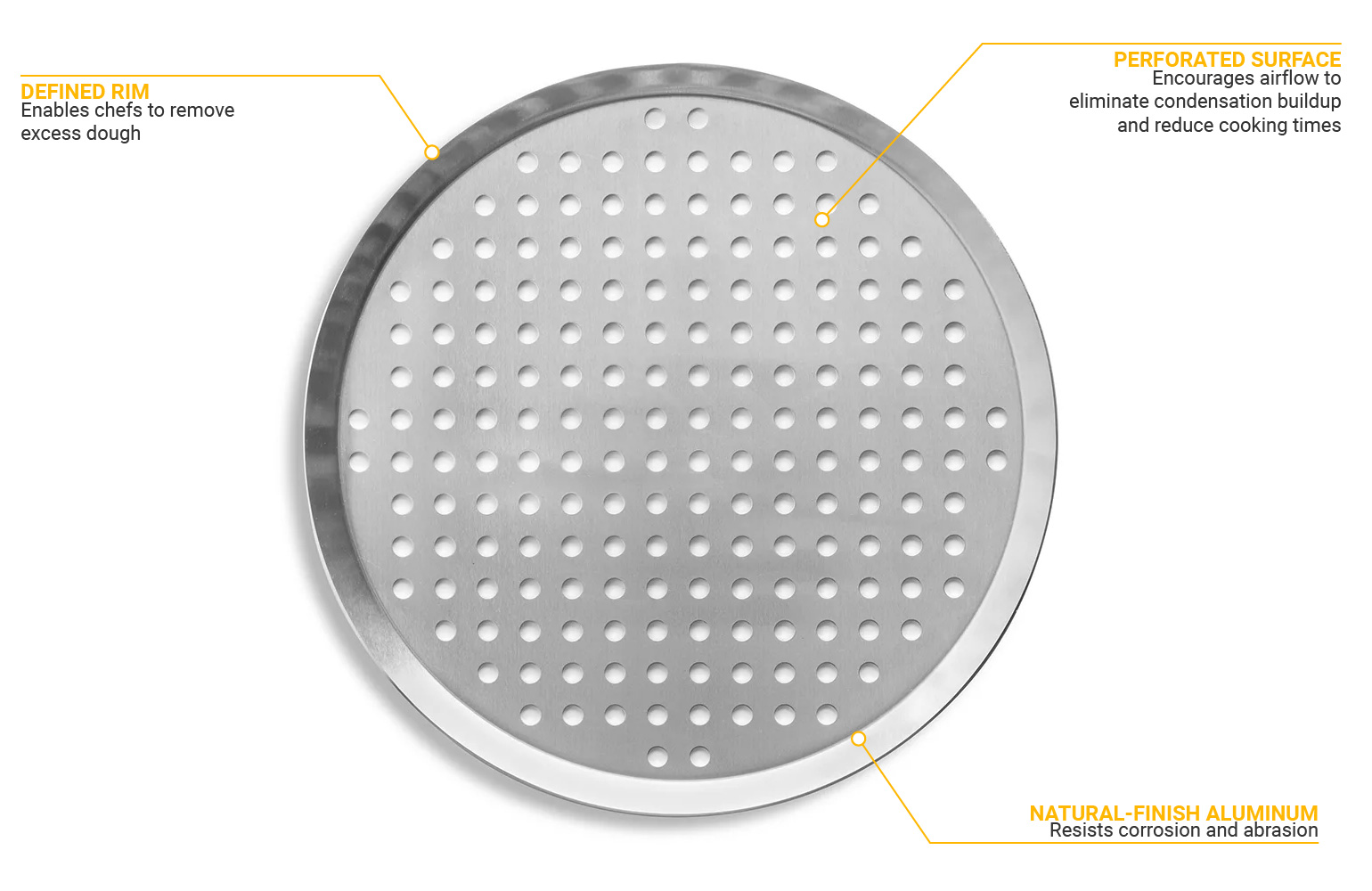 Winco - APZT-14 - 14 in Wide Rim Aluminum Pizza Pan